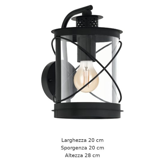 Eglo hilburn applique da esterno 20cm ip44 classica a lanterna nera