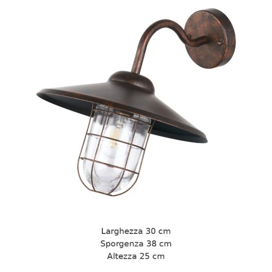 Eglo melgoa applique da esterno 30cm ip44 vintage conica rame invecchiato