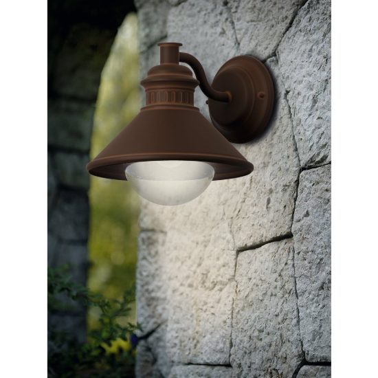 Eglo albacete applique da esterno 26,5cm ip44 classica conica marrone e rame