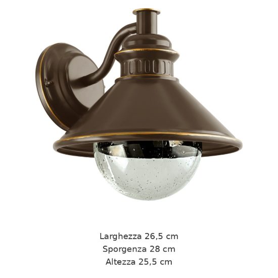 Eglo albacete applique da esterno 26,5cm ip44 classica conica marrone e rame