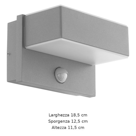 Eglo azzinano applique da esterno led 11,2w 3000k 18,5cm ip44 moderna argento con sensore