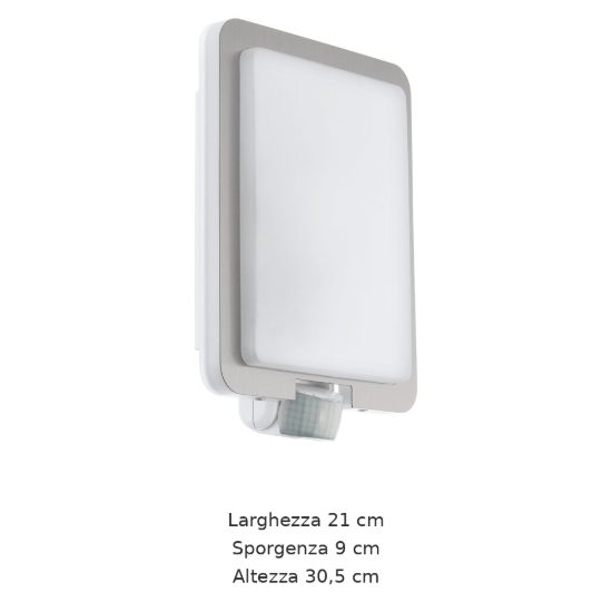 Eglo mussotto applique da esterno 21cm ip44 moderna acciaio inox e bianca con sensore di movimento