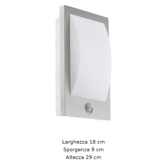 Eglo verres applique da esterno 18cm ip44 moderna acciaio inox e bianca con sensore di movimento