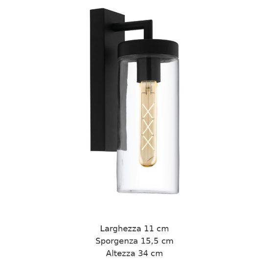 Eglo bovolone applique da esterno 11cm ip44 moderna cilindrica nera