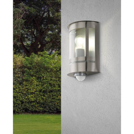 Eglo tribano applique da esterno 20cm ip44 moderna a lanterna acciaio inox con sensore di movimento