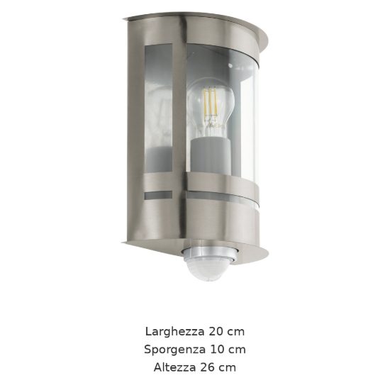 Eglo tribano applique da esterno 20cm ip44 moderna a lanterna acciaio inox con sensore di movimento