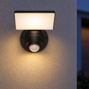 Eglo pagino proiettore da esterno led 11,5w 5000k 18cm ip44 moderno nero con sensore di movimento