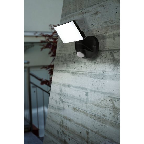 Eglo pagino proiettore da esterno led 11,5w 5000k 18cm ip44 moderno nero con sensore di movimento