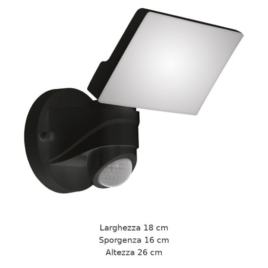 Eglo pagino proiettore da esterno led 11,5w 5000k 18cm ip44 moderno nero con sensore di movimento