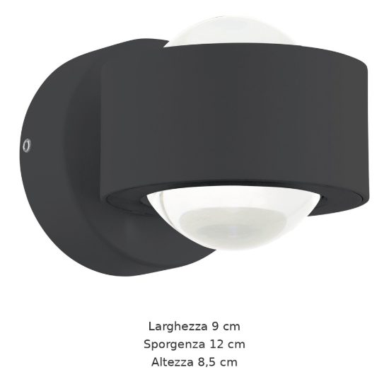 Eglo treviolo applique da esterno led 4,4w 3000k 9cm ip44 moderna cilindrica biemissione antracite