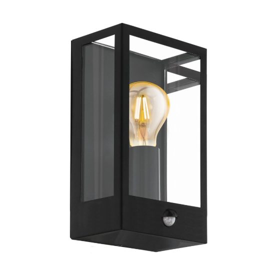 Eglo alamonte applique da esterno 17cm ip44 moderna rettangolare nera con sensore di movimento