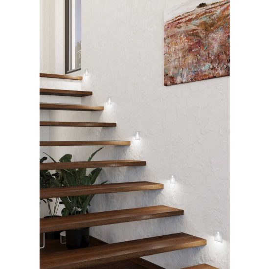 Eglo mecinos segnapasso da incasso a parete led 2w 3000k per scala foro 6,8cm quadrato bianco
