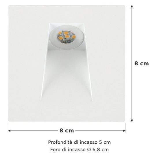 Eglo mecinos segnapasso da incasso a parete led 2w 3000k per scala foro 6,8cm quadrato bianco