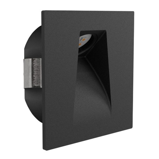 Eglo mecinos segnapasso da incasso a parete led 2w 3000k per scala foro 6,5cm quadrato nero