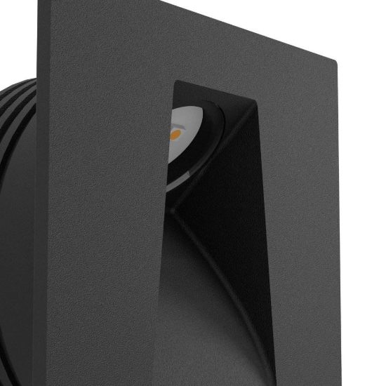 Eglo mecinos segnapasso da incasso a parete led 2w 3000k per scala foro 6,5cm quadrato nero