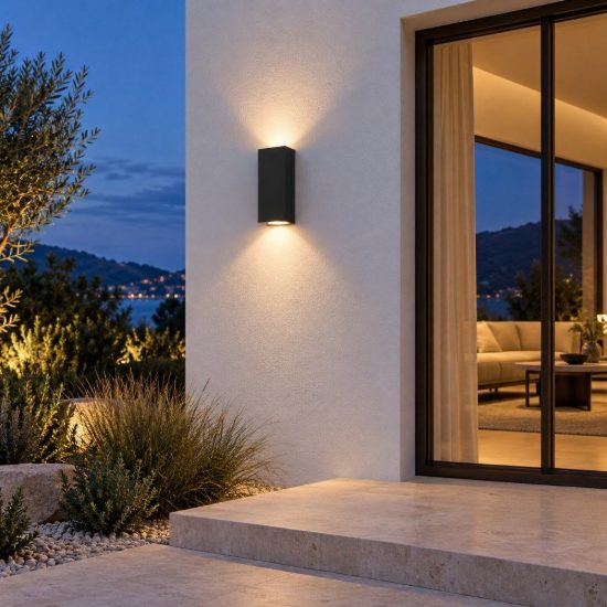Eglo jabaga applique da esterno 2 luci gu10 led 9,2w 3000k 7cm ip44 moderna biemissione nera