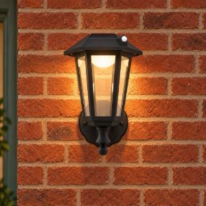 Eglo prietta applique solare da esterno led 6,5w 2700k 19,4cm ip44 classica nera con sensore