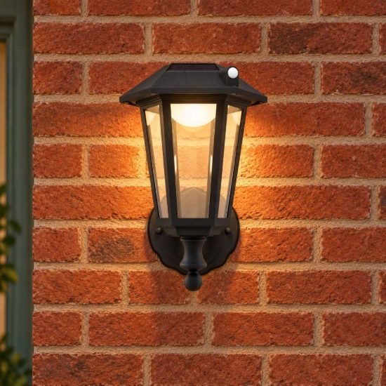 Eglo prietta applique solare da esterno led 6,5w 2700k 19,4cm ip44 classica nera con sensore