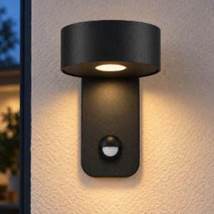 Applique da esterno per terrazzo ip44 sensore di movimento crepuscolare nera led 4,9w 3000k