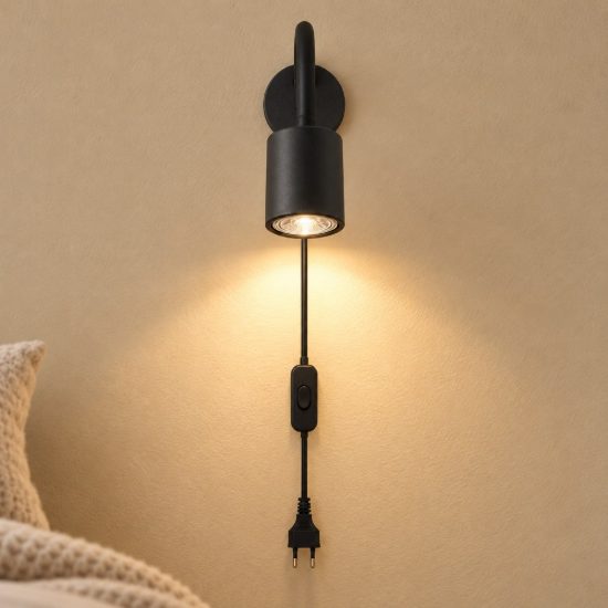 Eglo portella applique per comodino camera da letto gu10 led 2,8w 3000k 6cm moderna nera