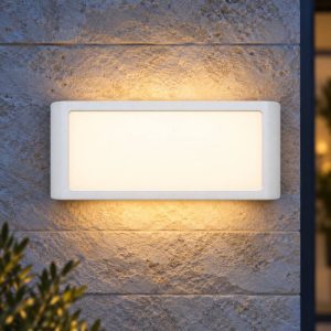 Eglo camarda applique da esterno led 10,5w 4000k 22cm ip54 moderna rettangolare a pannello bianca