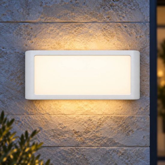 Eglo camarda applique da esterno led 10,5w 4000k 22cm ip54 moderna rettangolare a pannello bianca