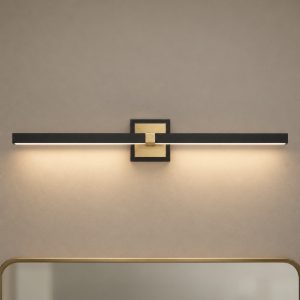 Eglo peguera applique da bagno ip44 colore nero oro per specchio led 17,5w 3000k