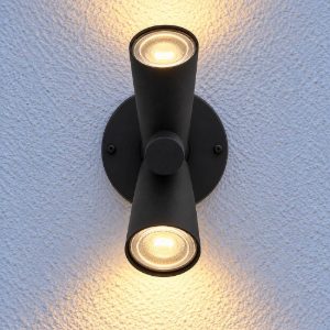 Eglo fossignano applique da esterno con 2 faretti led 5,6w 3000k 10,5cm ip44 moderna nera