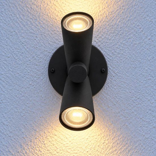 Eglo fossignano applique da esterno con 2 faretti led 5,6w 3000k 10,5cm ip44 moderna nera