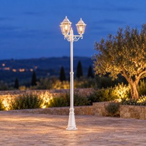 Eglo navedo lampione da giardino 3 luci 220cm ip44 classico a lanterna bianco