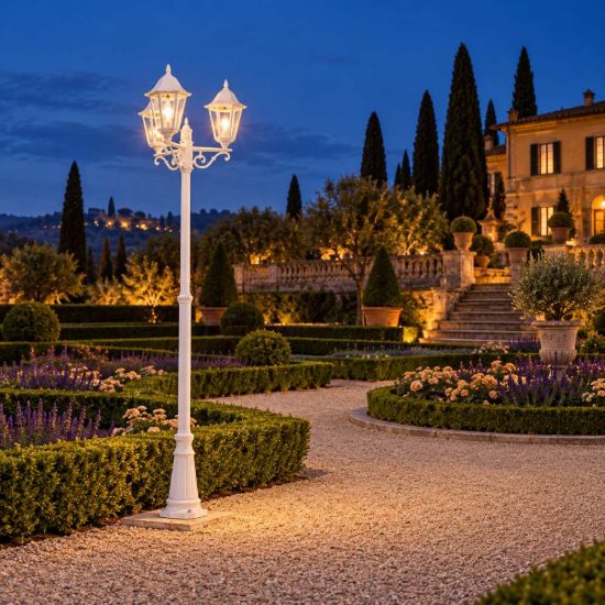 Eglo navedo lampione da giardino 3 luci 220cm ip44 classico a lanterna bianco