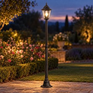 Eglo navedo lampione da giardino 200cm ip44 classico a lanterna nero e argento patinato