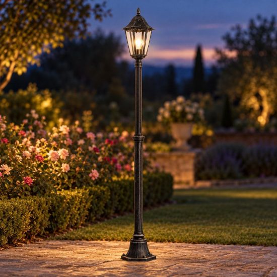 Eglo navedo lampione da giardino 200cm ip44 classico a lanterna nero e argento patinato