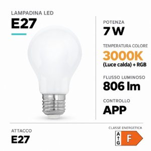 Eglo lampadina connect z lampadina opalino led 7w rgb 3000k e27 dimmerabile