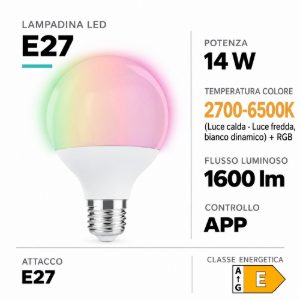 Eglo connect z lampadina globo led 14w rgb 2700k 6500k e27 dimmerabile
