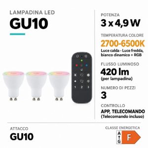 Eglo lampadina connect z set 3 lampadine led 3x4.9w rgb 2700k 6500k gu10 dimmerabili