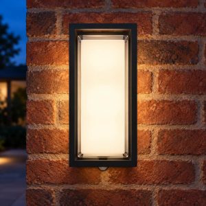 Eglo genovese applique da esterno nera led 10w cct 3000k 6000k ip65 frontale pannello con sensore di movimento