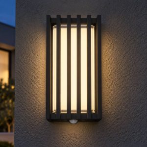 Eglo genovese applique da esterno nera led 10w cct 3000k 6000k ip65 frontale a lamelle con sensore di movimento