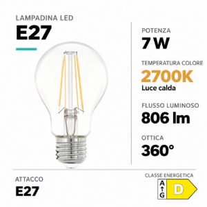 Eglo lampadina led e27 7w 2700k a goccia trasparente a filamento