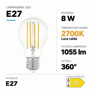 Eglo lampadina led e27 8w 2700k a goccia trasparente a filamento