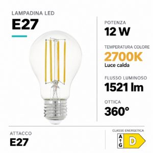 Eglo lampadina led e27 12w 2700k a goccia trasparente a filamento