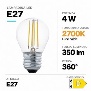 Eglo lampadina led e27 4w 2700k a globo trasparente 4,5cm a filamento equivalente 32w
