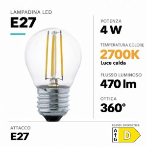 Eglo lampadina led e27 4w 2700k a globo trasparente 4,5cm a filamento equivalente 40w