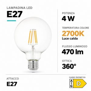Eglo lampadina led e27 4w 2700k a globo trasparente 9,5cm a filamento