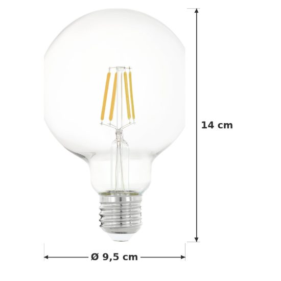 Eglo lampadina led e27 4w 2700k a globo trasparente 9,5cm a filamento