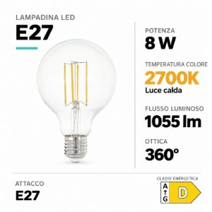 Eglo lampadina led e27 8w 2700k a globo trasparente 9,5cm a filamento