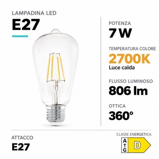 Eglo lampadina led e27 7w 2700k a oliva trasparente a filamento