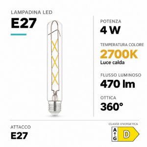 Eglo lampadina led e27 4w 2700k tubolare trasparente a filamento