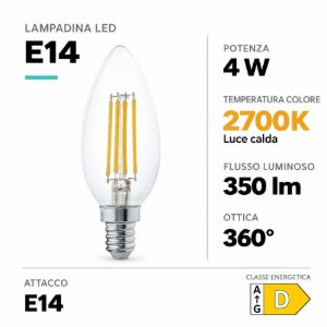 Eglo lampadina led e14 4w 2700k a candela trasparente h9,8cm a filamento