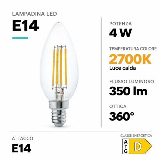 Eglo lampadina led e14 4w 2700k a candela trasparente h9,8cm a filamento